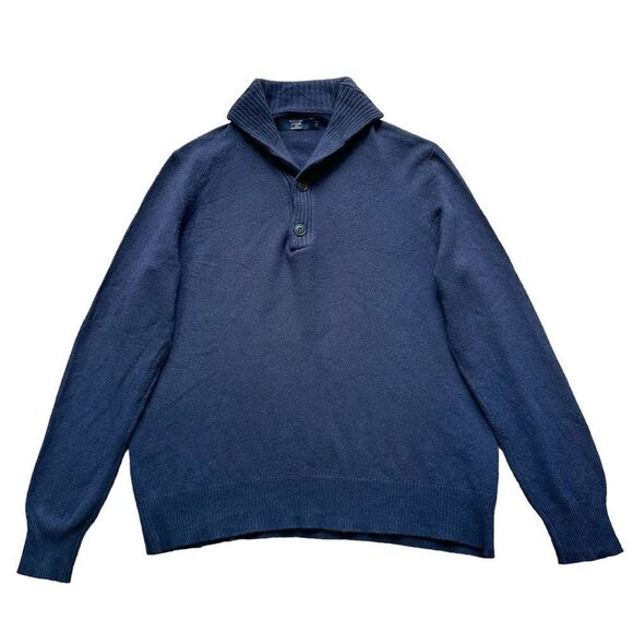 🔃J. Crew Men’s Blue Lambswool Shawl Collar Front Button Pullover Sweater - Picture 1 of 7